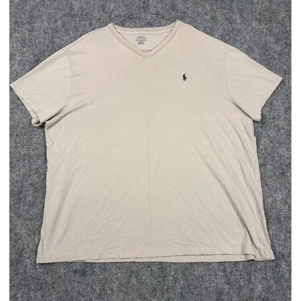 Polo Ralph Lauren Mens XXL Tan Beige V-Neck Classic Fit Short Sleeve T-Shirt